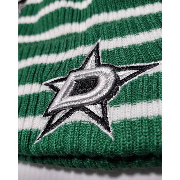 NWT Adidas Dallas Stars Striped Knit NHL Cuff Beanie Green White Striped OSFA - Picture 5 of 9